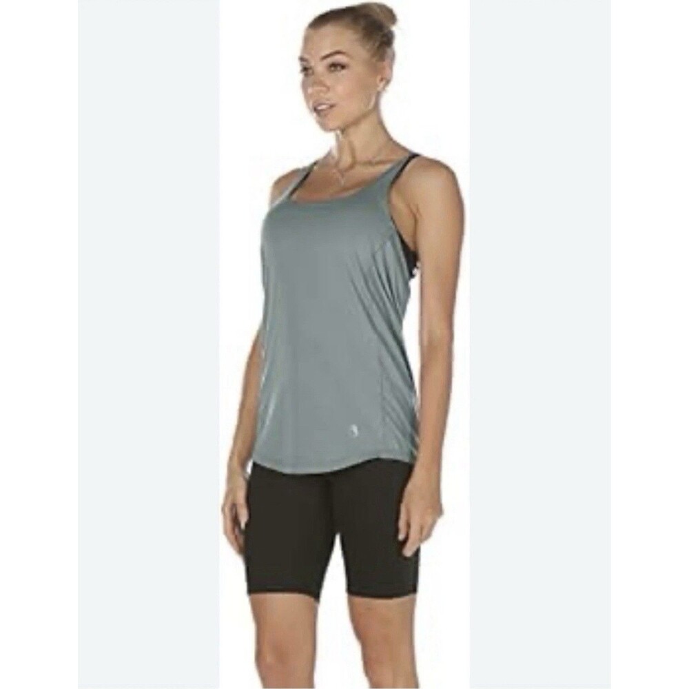 icyzone Women's Cool Blue Workout Tank Tops Built in Bra Athletic Top Medium New